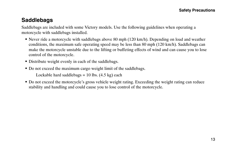 Saddlebags | Polaris 2002 Victory Touring Cruiser User Manual | Page 27 / 166