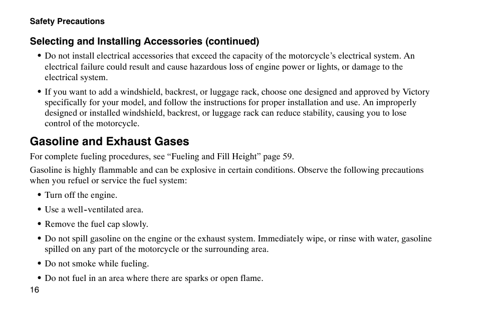 Gasoline and exhaust gases | Polaris 2002 Victory Touring Cruiser User Manual | Page 30 / 166