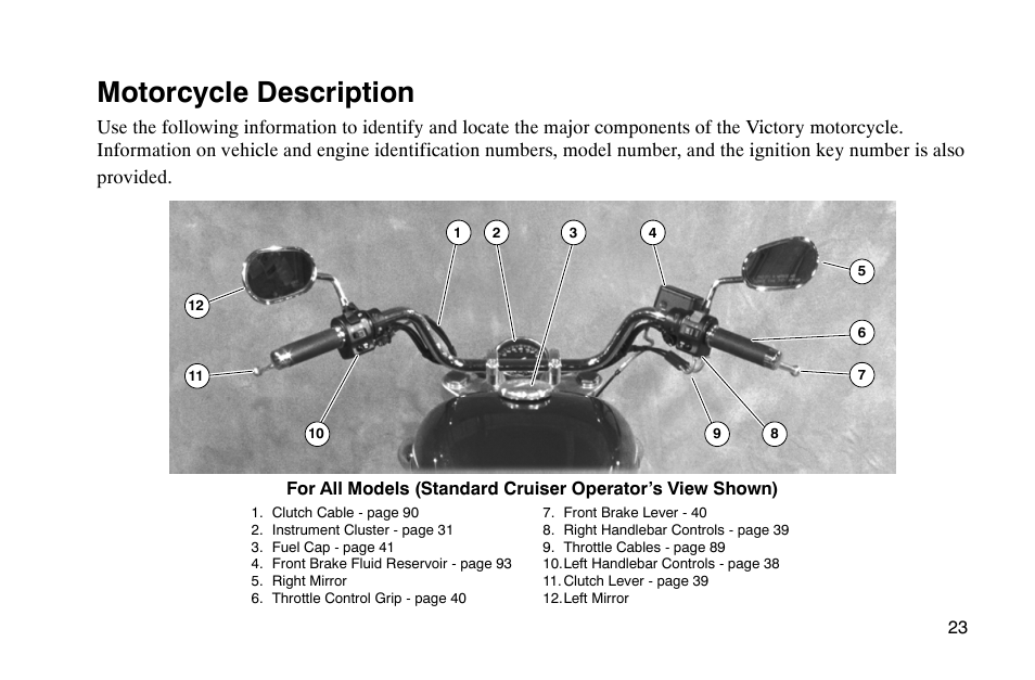 Motorcycle description | Polaris 2002 Victory Touring Cruiser User Manual | Page 37 / 166