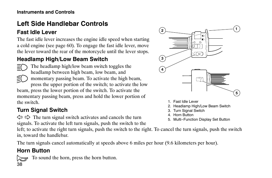 Left side handlebar controls | Polaris 2002 Victory Touring Cruiser User Manual | Page 52 / 166