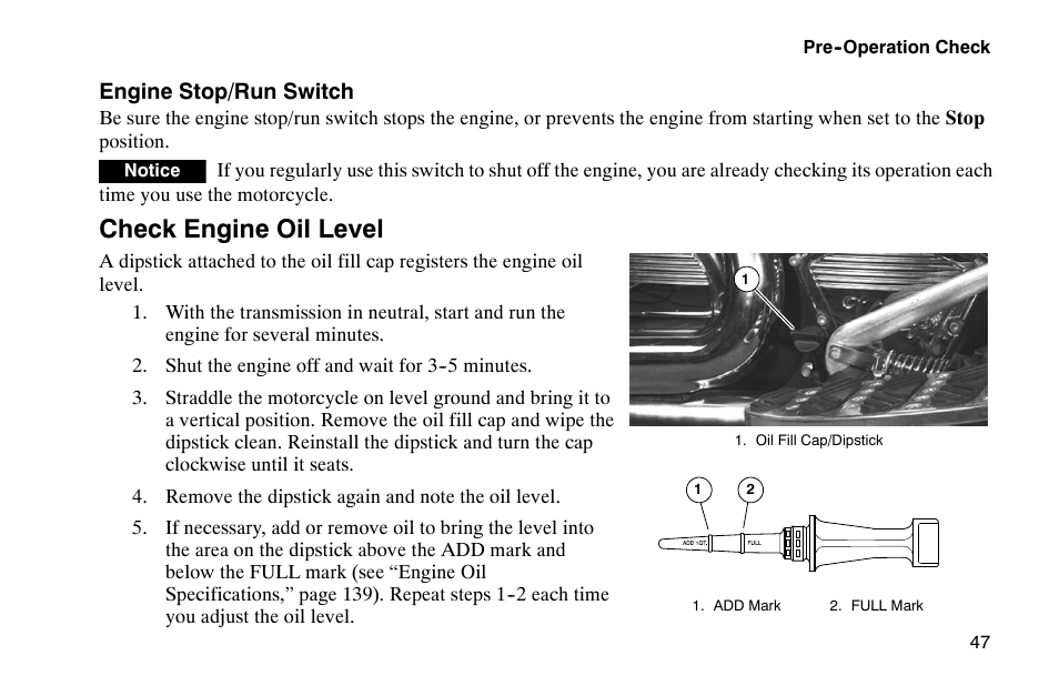 Check engine oil level | Polaris 2002 Victory Touring Cruiser User Manual | Page 61 / 166
