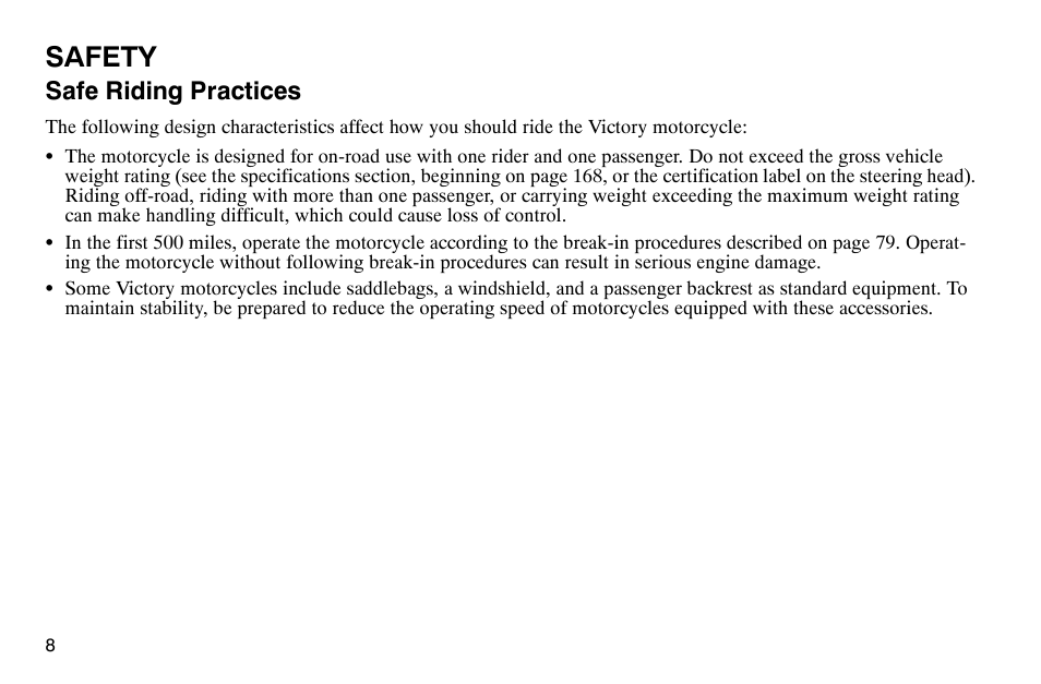 Safety, Safe riding practices | Polaris 2003 Victory Classic Cruiser User Manual | Page 10 / 180