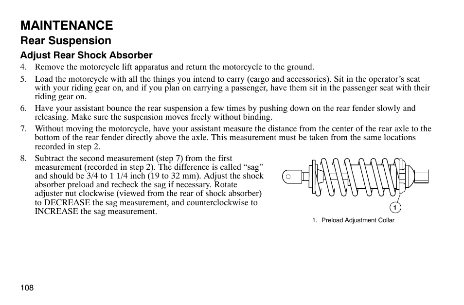 Maintenance, Rear suspension | Polaris 2003 Victory Classic Cruiser User Manual | Page 110 / 180