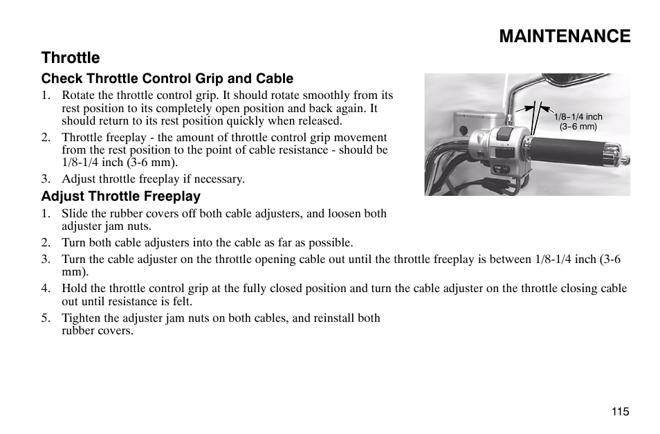 Maintenance, Throttle | Polaris 2003 Victory Classic Cruiser User Manual | Page 117 / 180