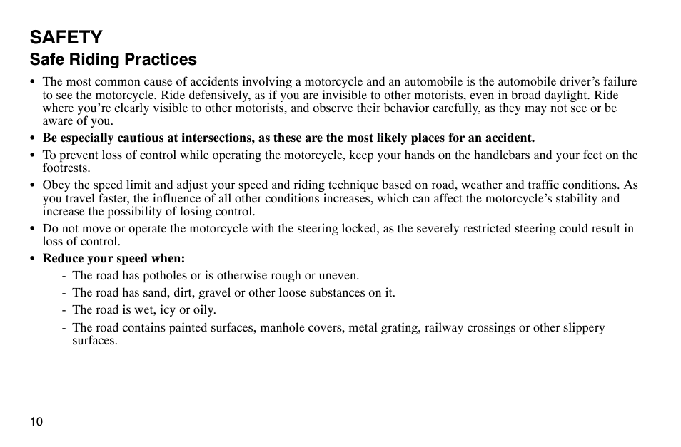 Safety, Safe riding practices | Polaris 2003 Victory Classic Cruiser User Manual | Page 12 / 180