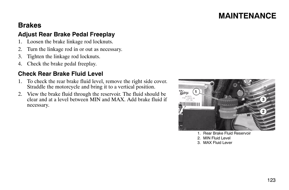 Maintenance, Brakes | Polaris 2003 Victory Classic Cruiser User Manual | Page 125 / 180