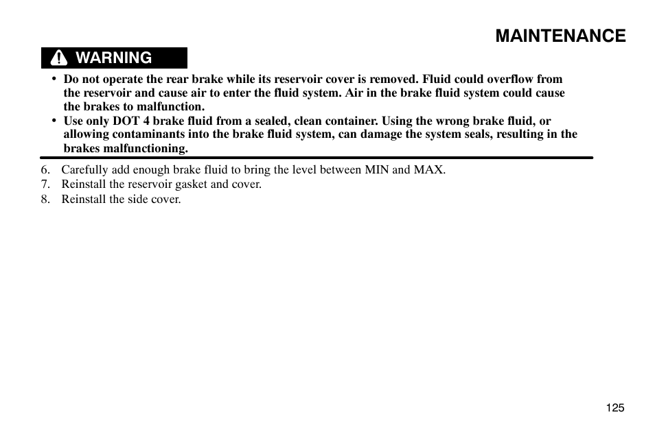 Maintenance, Warning | Polaris 2003 Victory Classic Cruiser User Manual | Page 127 / 180
