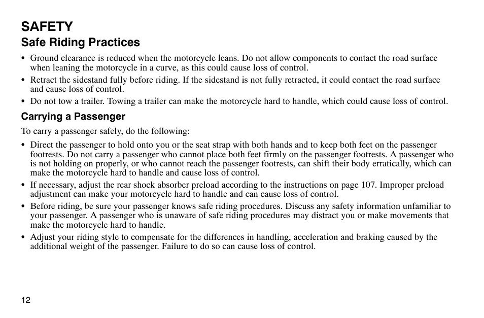 Safety, Safe riding practices | Polaris 2003 Victory Classic Cruiser User Manual | Page 14 / 180