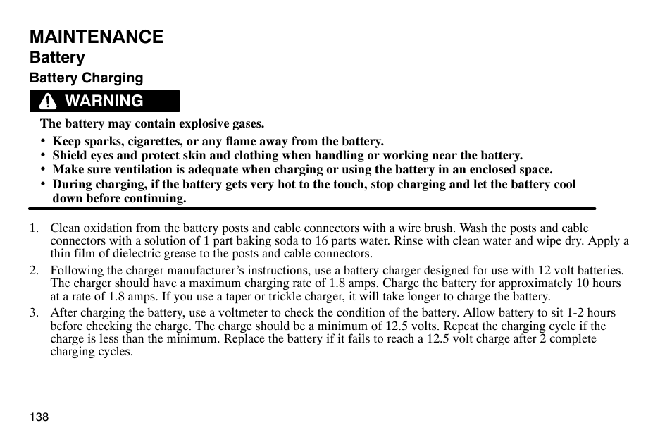 Maintenance, Battery, Warning | Polaris 2003 Victory Classic Cruiser User Manual | Page 140 / 180