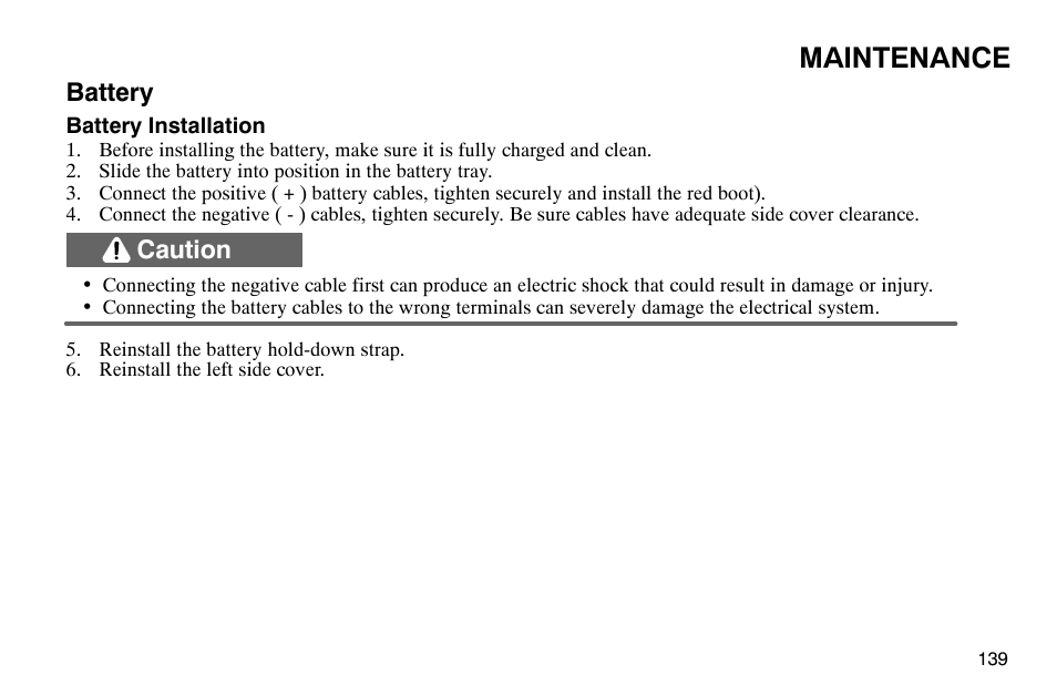 Maintenance, Battery, Caution | Polaris 2003 Victory Classic Cruiser User Manual | Page 141 / 180