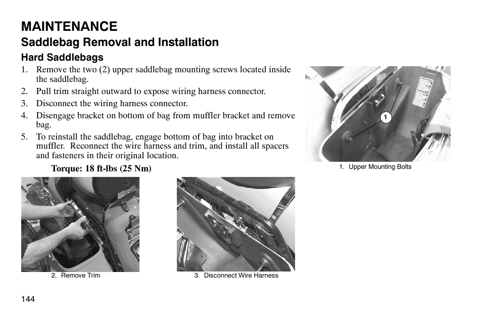 Maintenance, Saddlebag removal and installation | Polaris 2003 Victory Classic Cruiser User Manual | Page 146 / 180