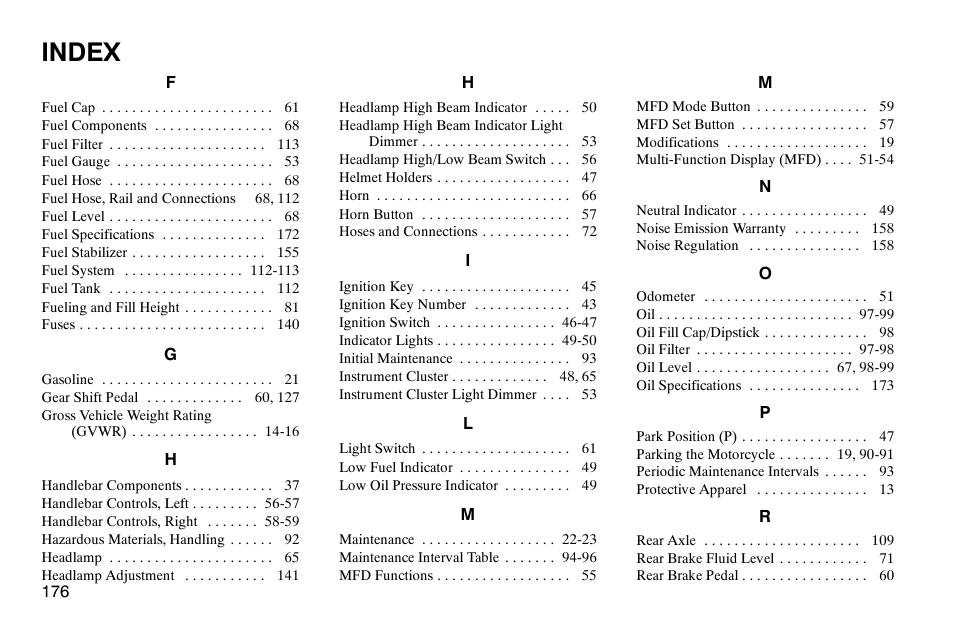 Index | Polaris 2003 Victory Classic Cruiser User Manual | Page 178 / 180