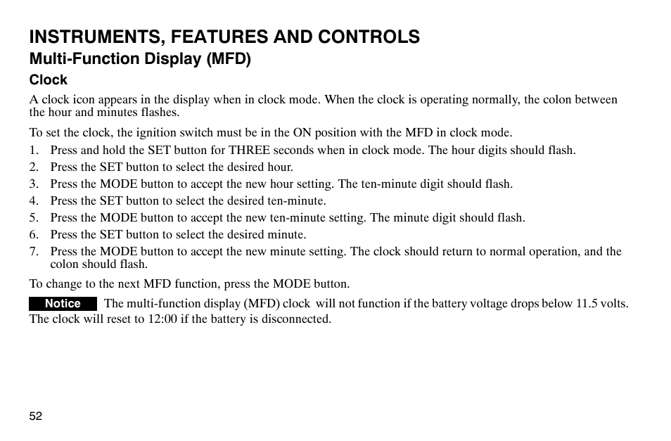 Instruments, features and controls, Multi-function display (mfd) | Polaris 2003 Victory Classic Cruiser User Manual | Page 54 / 180