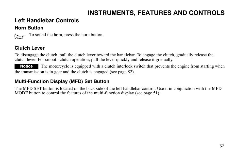 Instruments, features and controls, Left handlebar controls | Polaris 2003 Victory Classic Cruiser User Manual | Page 59 / 180