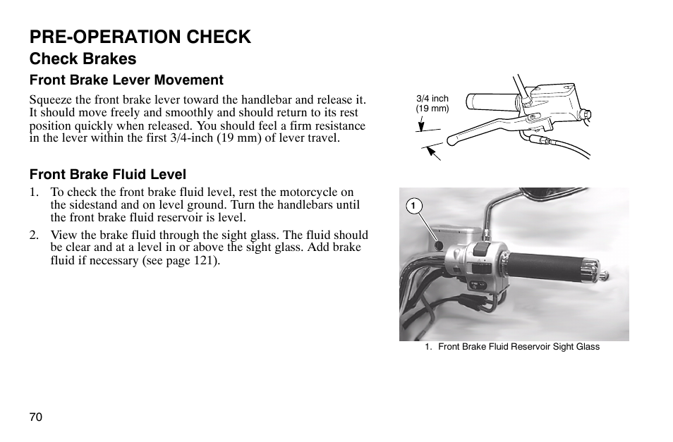 Pre-operation check, Check brakes | Polaris 2003 Victory Classic Cruiser User Manual | Page 72 / 180