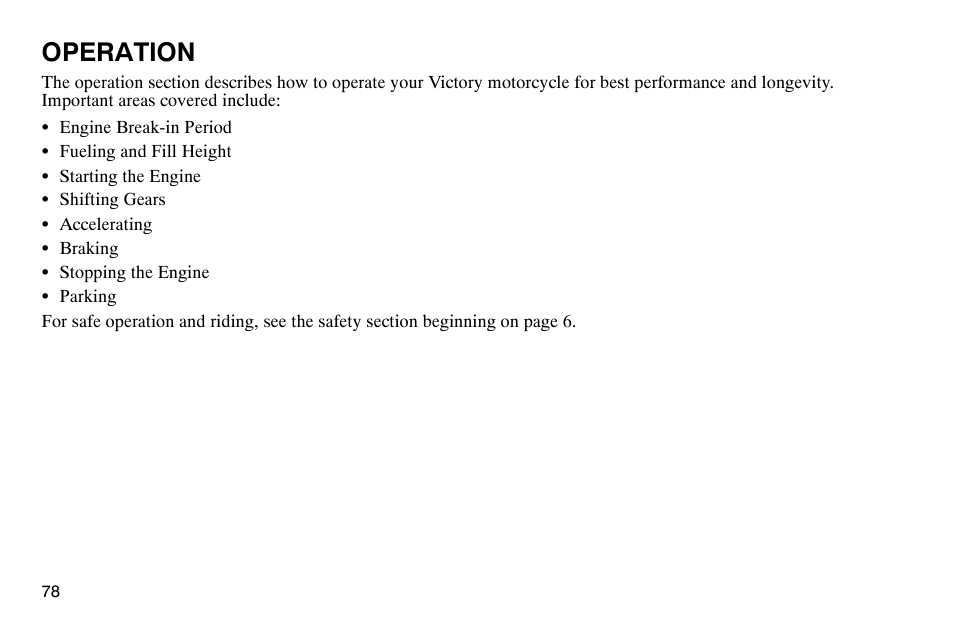 Operation | Polaris 2003 Victory Classic Cruiser User Manual | Page 80 / 180