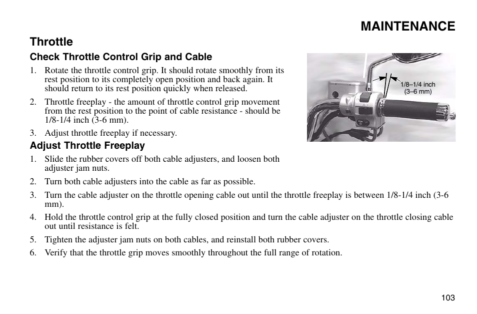 Maintenance, Throttle | Polaris 2003 Victory Vegas User Manual | Page 105 / 164