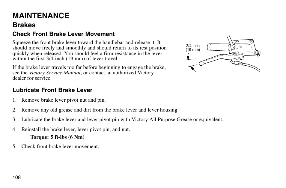 Maintenance, Brakes | Polaris 2003 Victory Vegas User Manual | Page 110 / 164