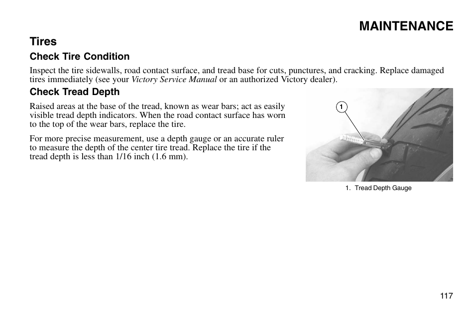 Maintenance, Tires | Polaris 2003 Victory Vegas User Manual | Page 119 / 164