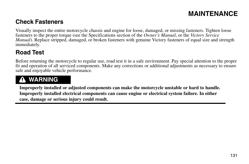 Maintenance | Polaris 2003 Victory Vegas User Manual | Page 133 / 164