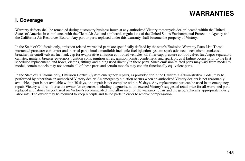 Warranties | Polaris 2003 Victory Vegas User Manual | Page 147 / 164