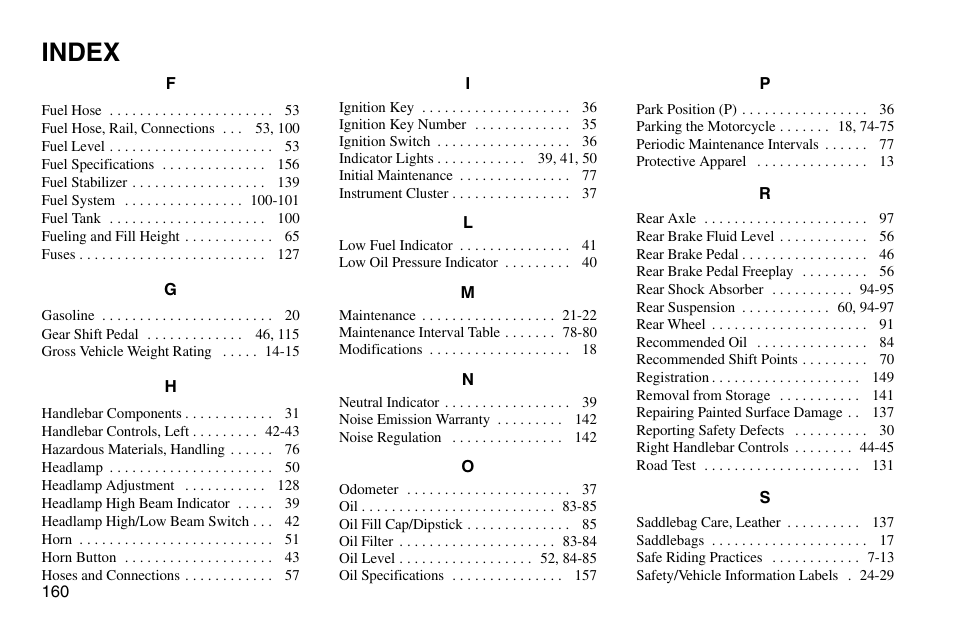 Index | Polaris 2003 Victory Vegas User Manual | Page 162 / 164