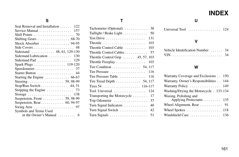 Index | Polaris 2003 Victory Vegas User Manual | Page 163 / 164