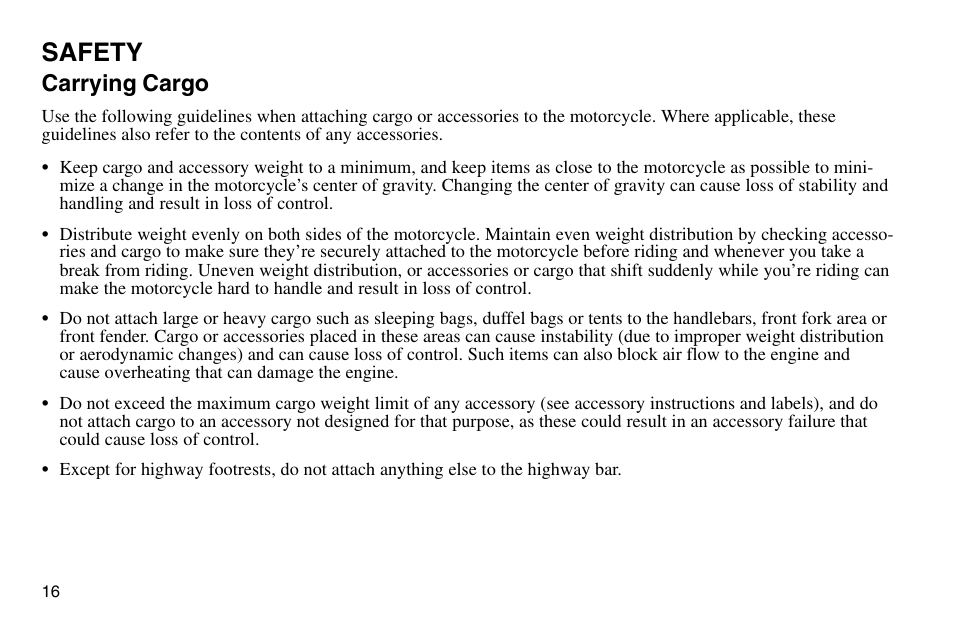 Safety, Carrying cargo | Polaris 2003 Victory Vegas User Manual | Page 18 / 164