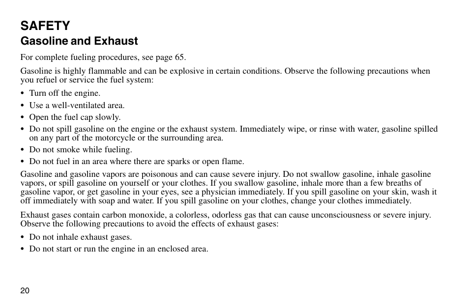 Safety, Gasoline and exhaust | Polaris 2003 Victory Vegas User Manual | Page 22 / 164