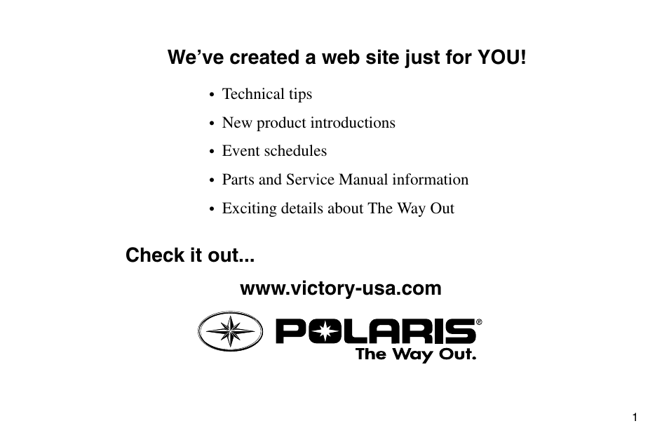 We’ve created a web site just for you | Polaris 2003 Victory Vegas User Manual | Page 3 / 164