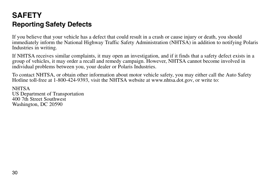 Safety | Polaris 2003 Victory Vegas User Manual | Page 32 / 164