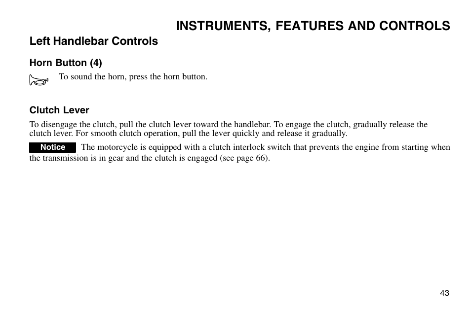 Instruments, features and controls, Left handlebar controls | Polaris 2003 Victory Vegas User Manual | Page 45 / 164