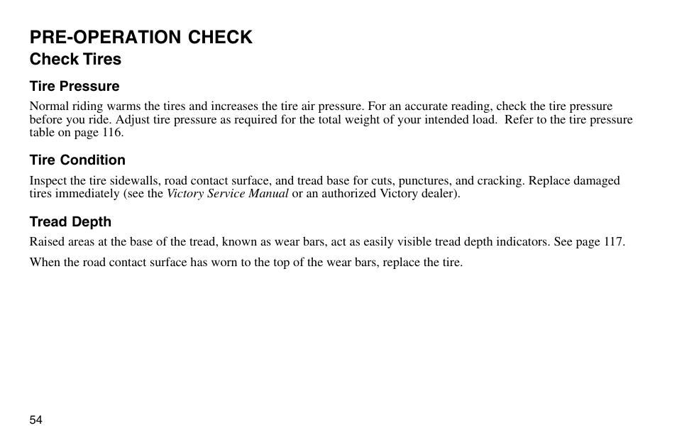 Pre-operation check | Polaris 2003 Victory Vegas User Manual | Page 56 / 164