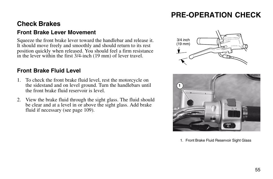 Pre-operation check, Check brakes | Polaris 2003 Victory Vegas User Manual | Page 57 / 164