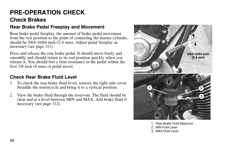 Pre-operation check, Check brakes | Polaris 2003 Victory Vegas User Manual | Page 58 / 164