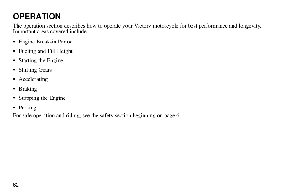 Operation | Polaris 2003 Victory Vegas User Manual | Page 64 / 164