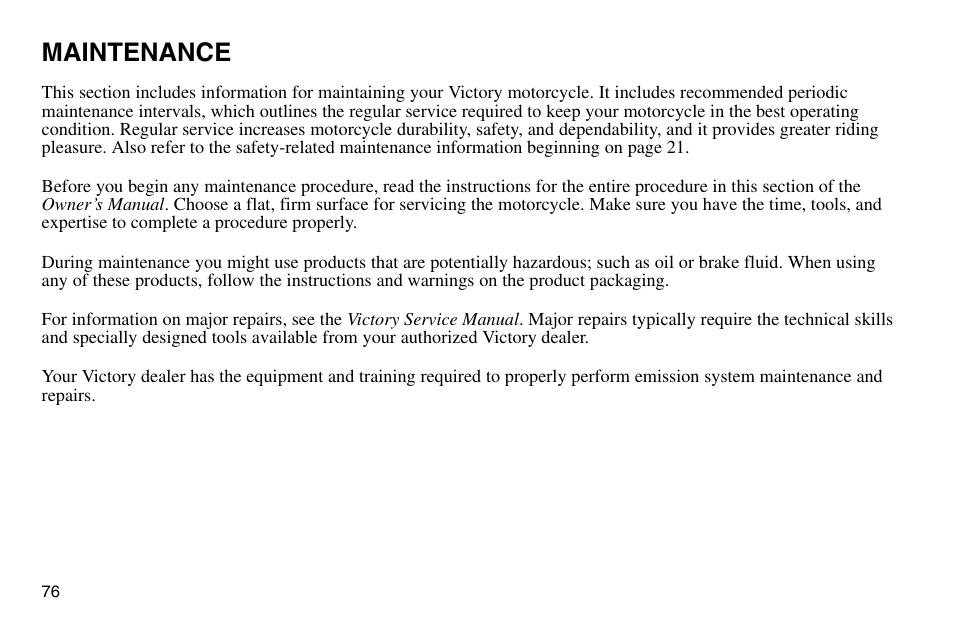 Maintenance | Polaris 2003 Victory Vegas User Manual | Page 78 / 164