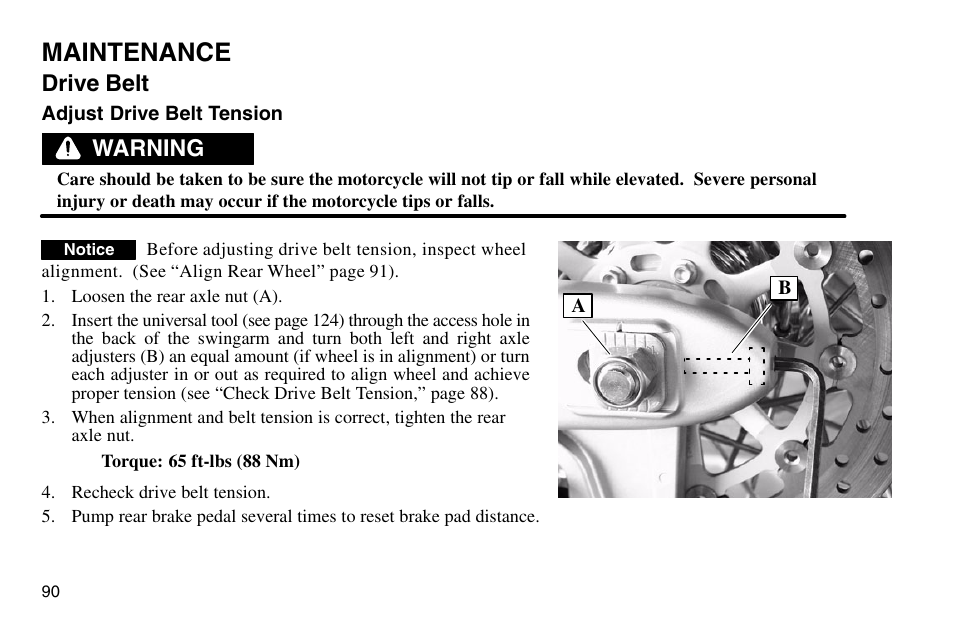 Maintenance, Drive belt, Warning | Polaris 2003 Victory Vegas User Manual | Page 92 / 164