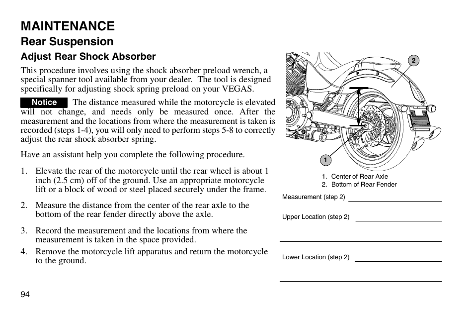 Maintenance, Rear suspension | Polaris 2003 Victory Vegas User Manual | Page 96 / 164