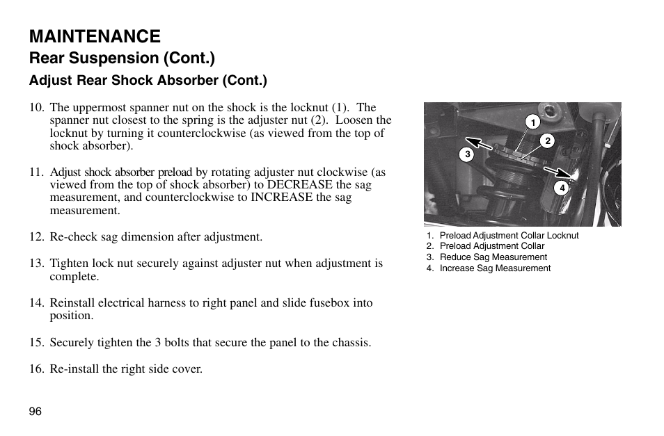 Maintenance, Rear suspension (cont.) | Polaris 2003 Victory Vegas User Manual | Page 98 / 164