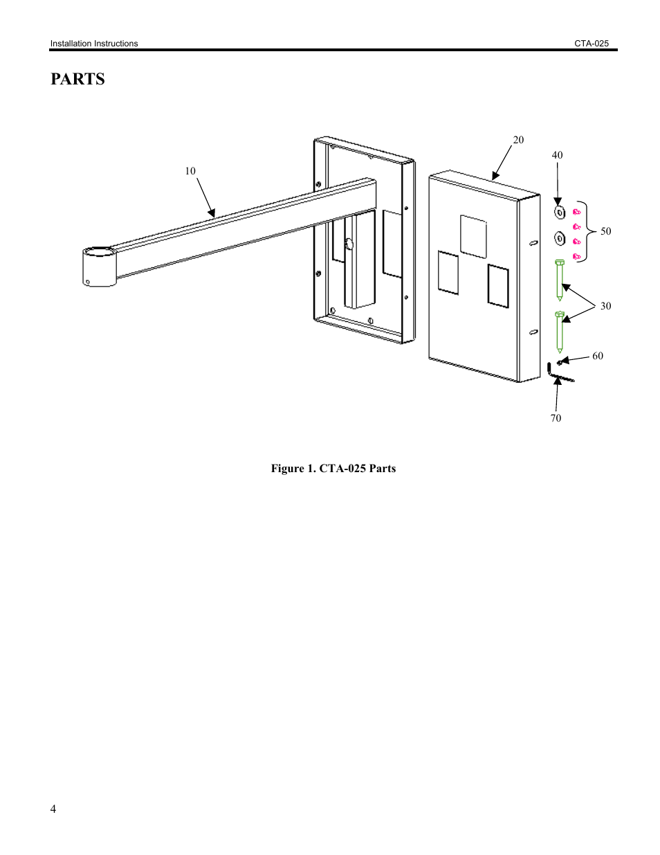 Parts | Chief Manufacturing Single Stud Wall Arm CTA-025 User Manual | Page 4 / 6