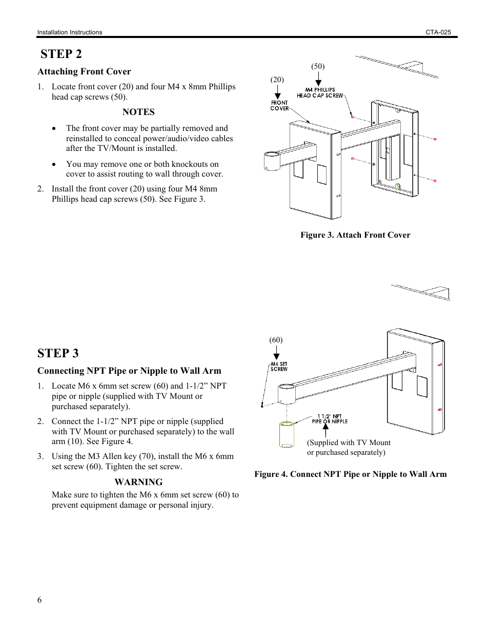 Step 2, Step 3 | Chief Manufacturing Single Stud Wall Arm CTA-025 User Manual | Page 6 / 6