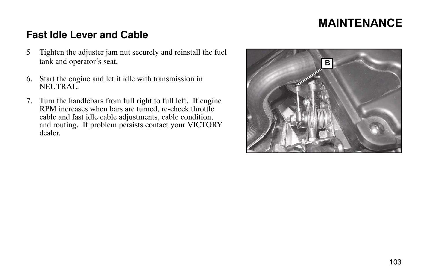 Maintenance, Fast idle lever and cable | Polaris 2004 Victory Vegas User Manual | Page 105 / 165