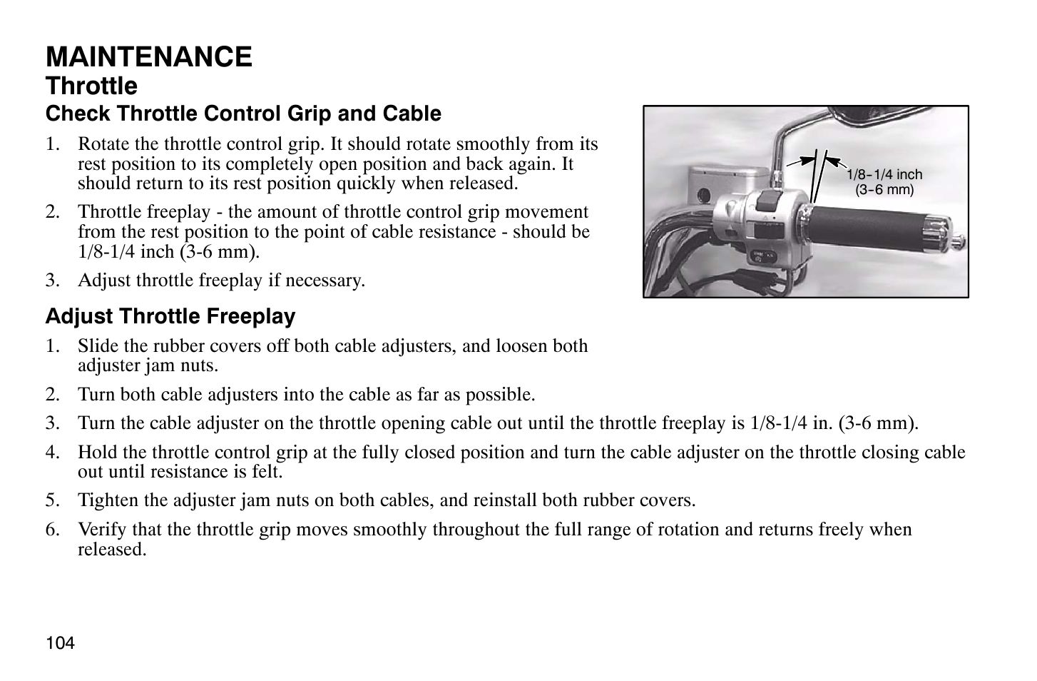 Maintenance, Throttle | Polaris 2004 Victory Vegas User Manual | Page 106 / 165