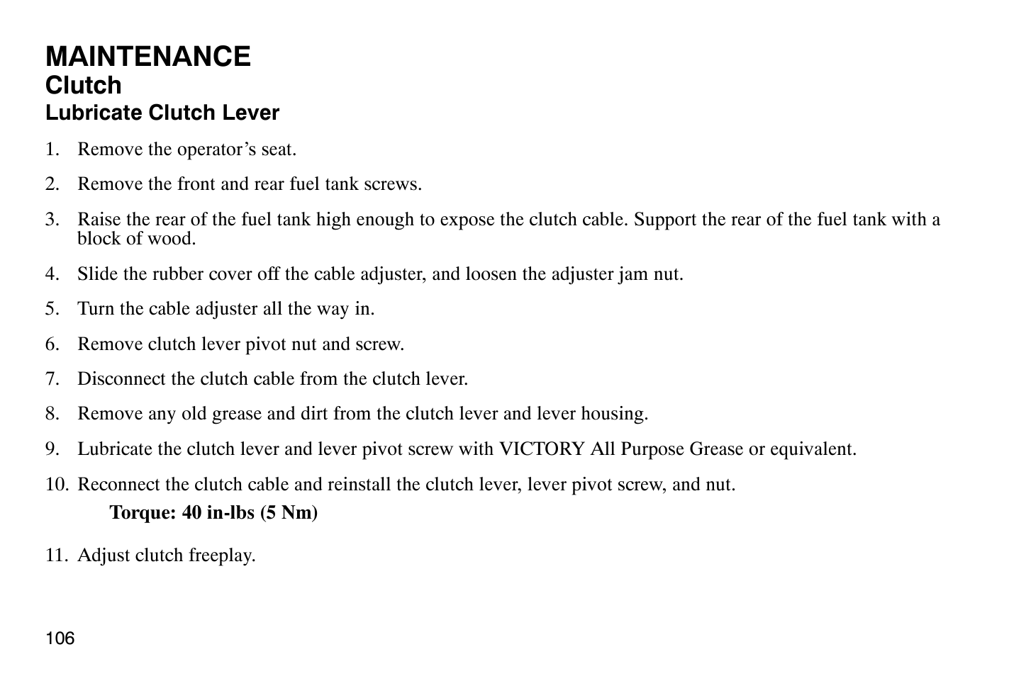 Maintenance, Clutch | Polaris 2004 Victory Vegas User Manual | Page 108 / 165