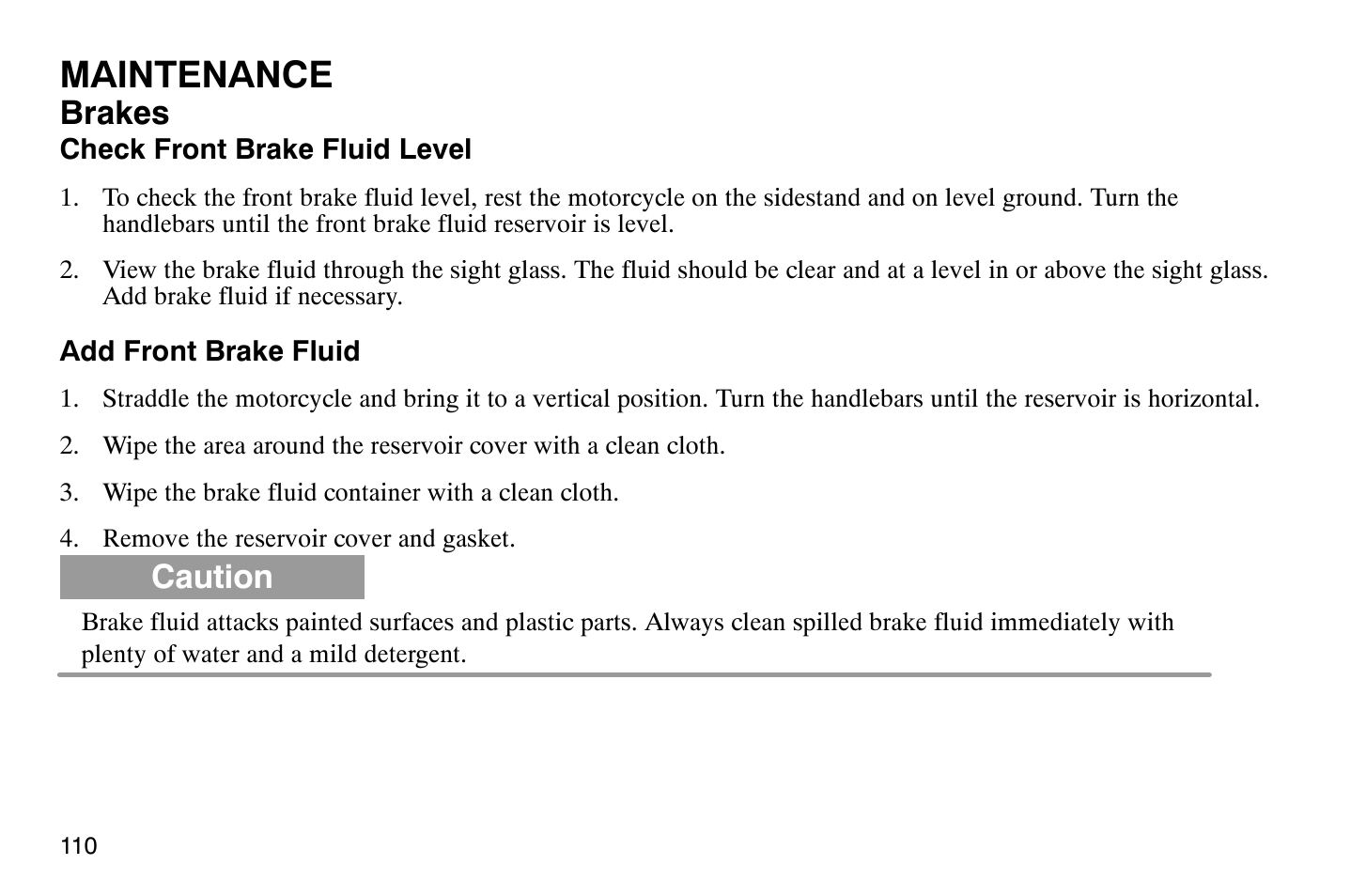 Maintenance, Brakes, Caution | Polaris 2004 Victory Vegas User Manual | Page 112 / 165