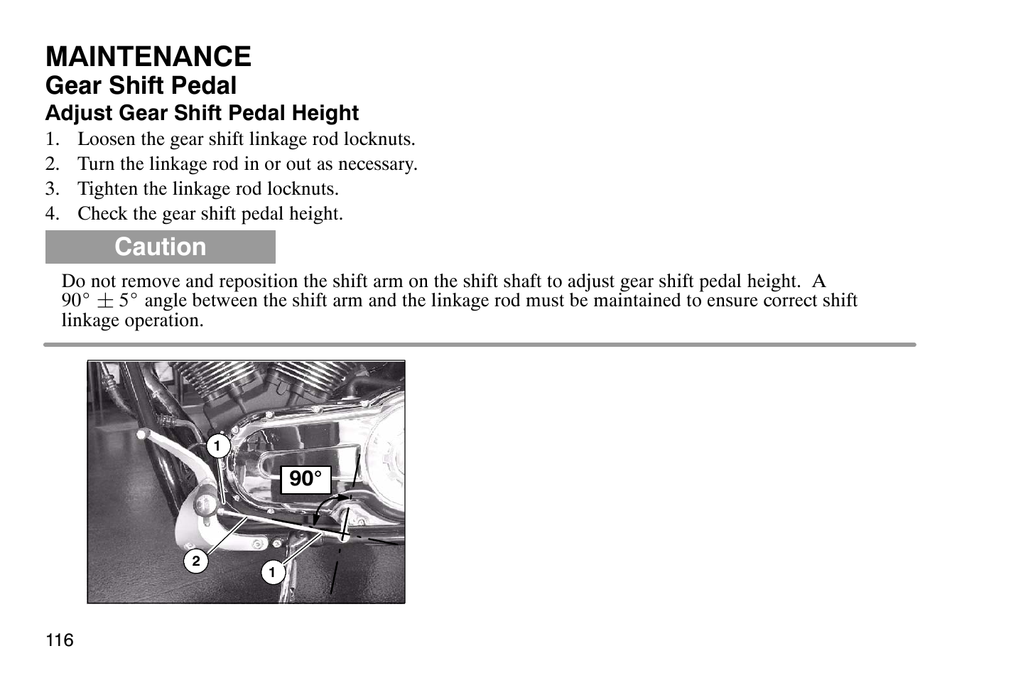 Maintenance, Gear shift pedal, Caution | Polaris 2004 Victory Vegas User Manual | Page 118 / 165