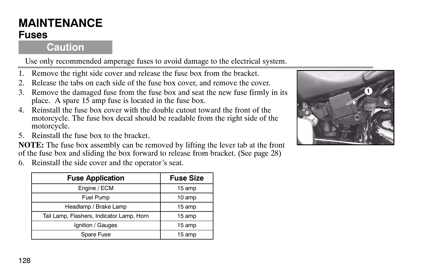 Maintenance, Fuses, Caution | Polaris 2004 Victory Vegas User Manual | Page 130 / 165