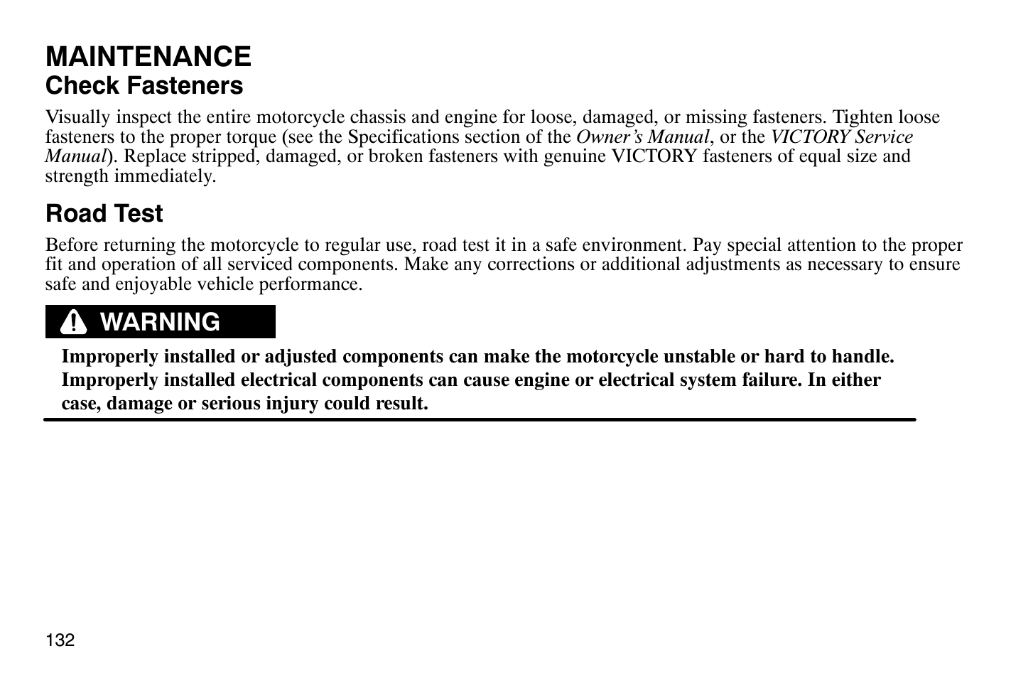 Maintenance | Polaris 2004 Victory Vegas User Manual | Page 134 / 165