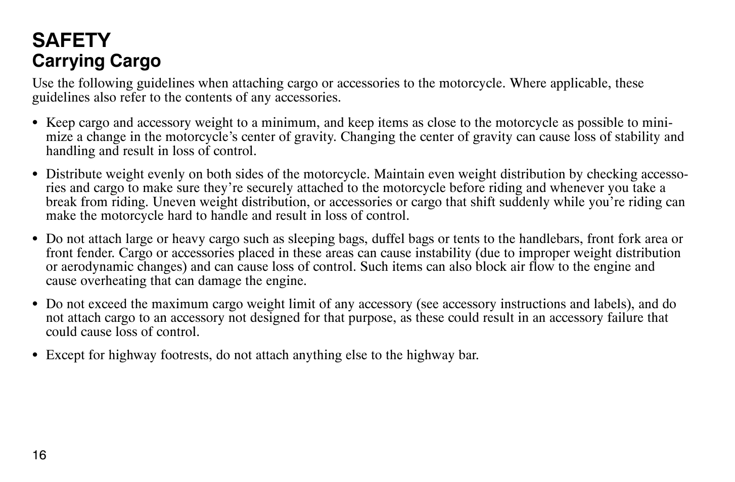 Safety, Carrying cargo | Polaris 2004 Victory Vegas User Manual | Page 18 / 165